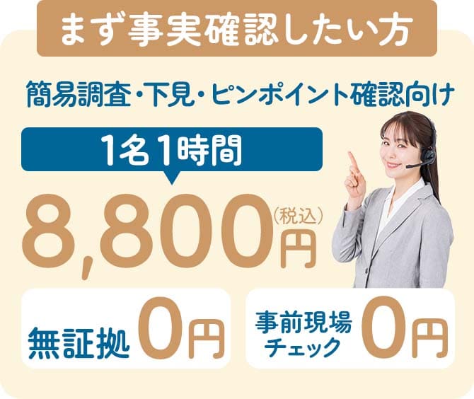 簡易調査・下見・ピンポイント確認向け 1名1時間 8,800円